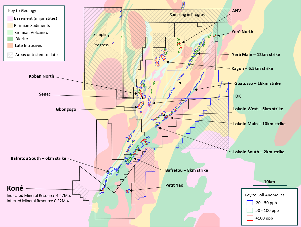 Figure 2: Property Map with Soil Anomalies and Target Areas